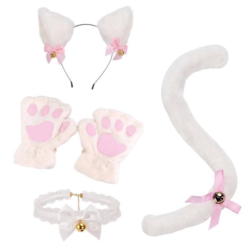 Therian Cat Costume Accessories Set Ears Tail Paw Gloves Choker Cosplay Kit
